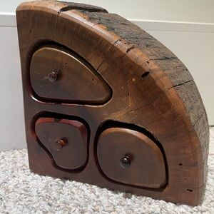 VINTAGE Hand-Carved Hardwood Trinket Box